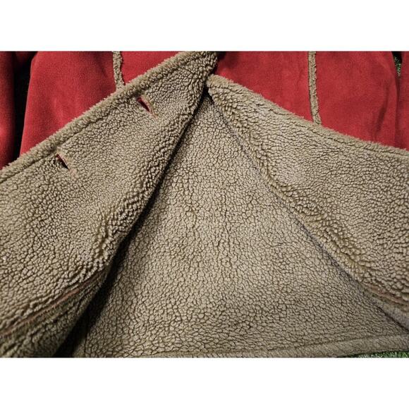 LL BEAN Womens Sherpa Faux Suede Winter Jacket size Medium Red Brown Teddy - Picture 5 of 8